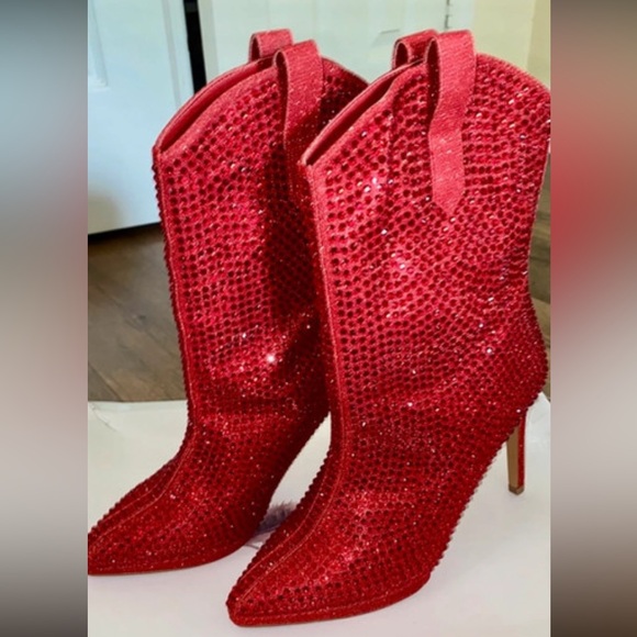 Jessica Simpson Intense Red Glitter Gabor Boots. - Picture 2 of 16